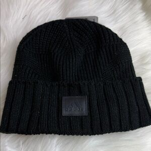 adidas Black Ribbed Knit Beanie with Logo Patch